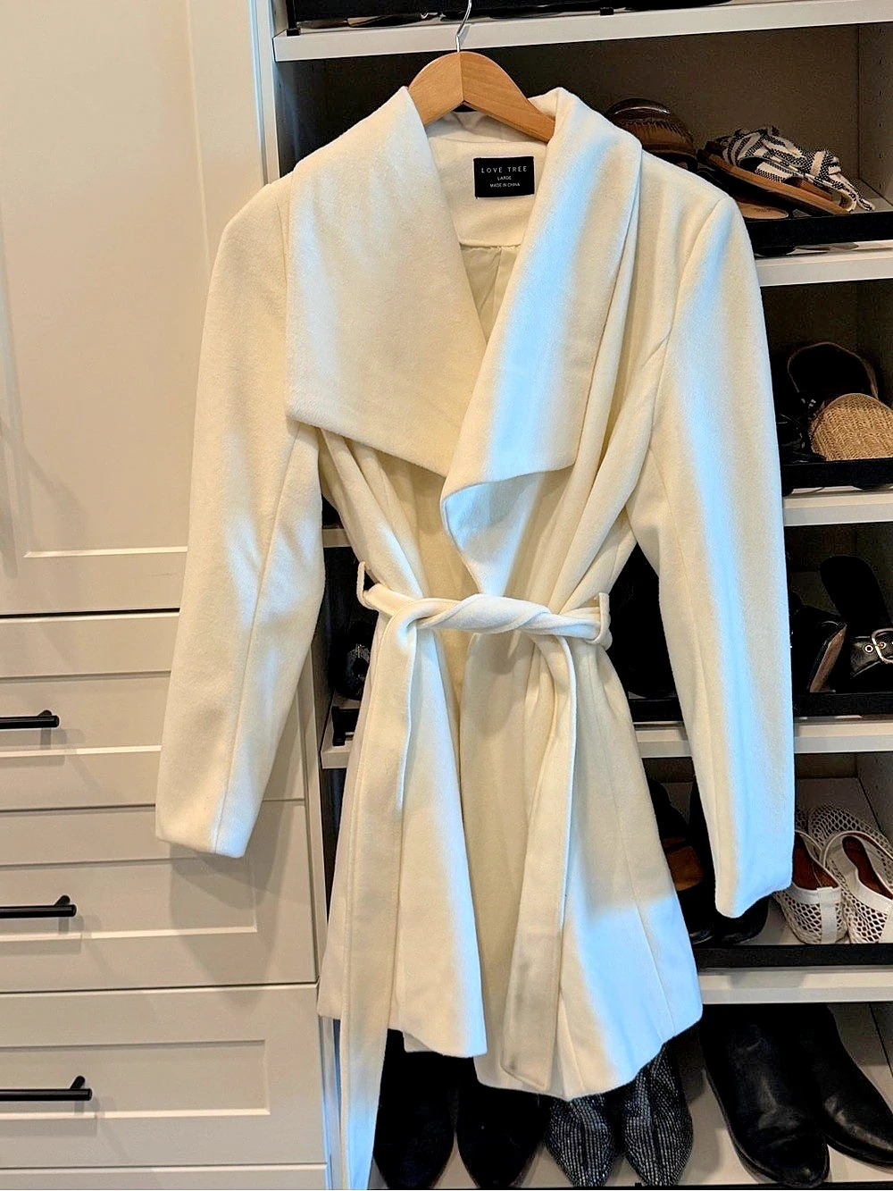 Love Tree Belted Wrap Coat in White